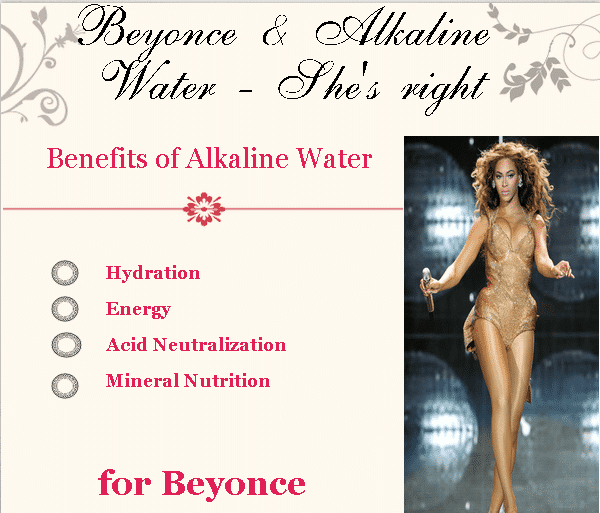 Benefits of alkaline water for Beyonce infographic